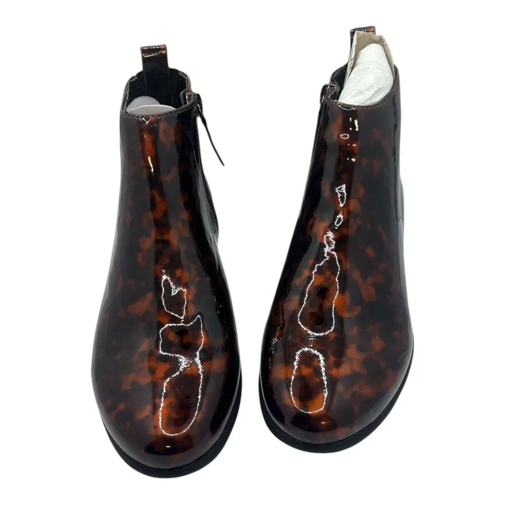 Aerosoles Tortoise Patent Ankle Boot Size 5M Brown Zip Chelsea Fall Chic Boot - Picture 2 of 8